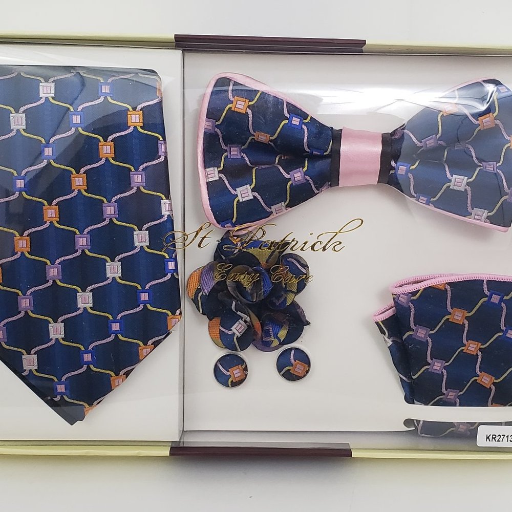 SOLD Pink Bow Tie & Necktie Bud Hanky CuffLink Set - Picture 8 of 8